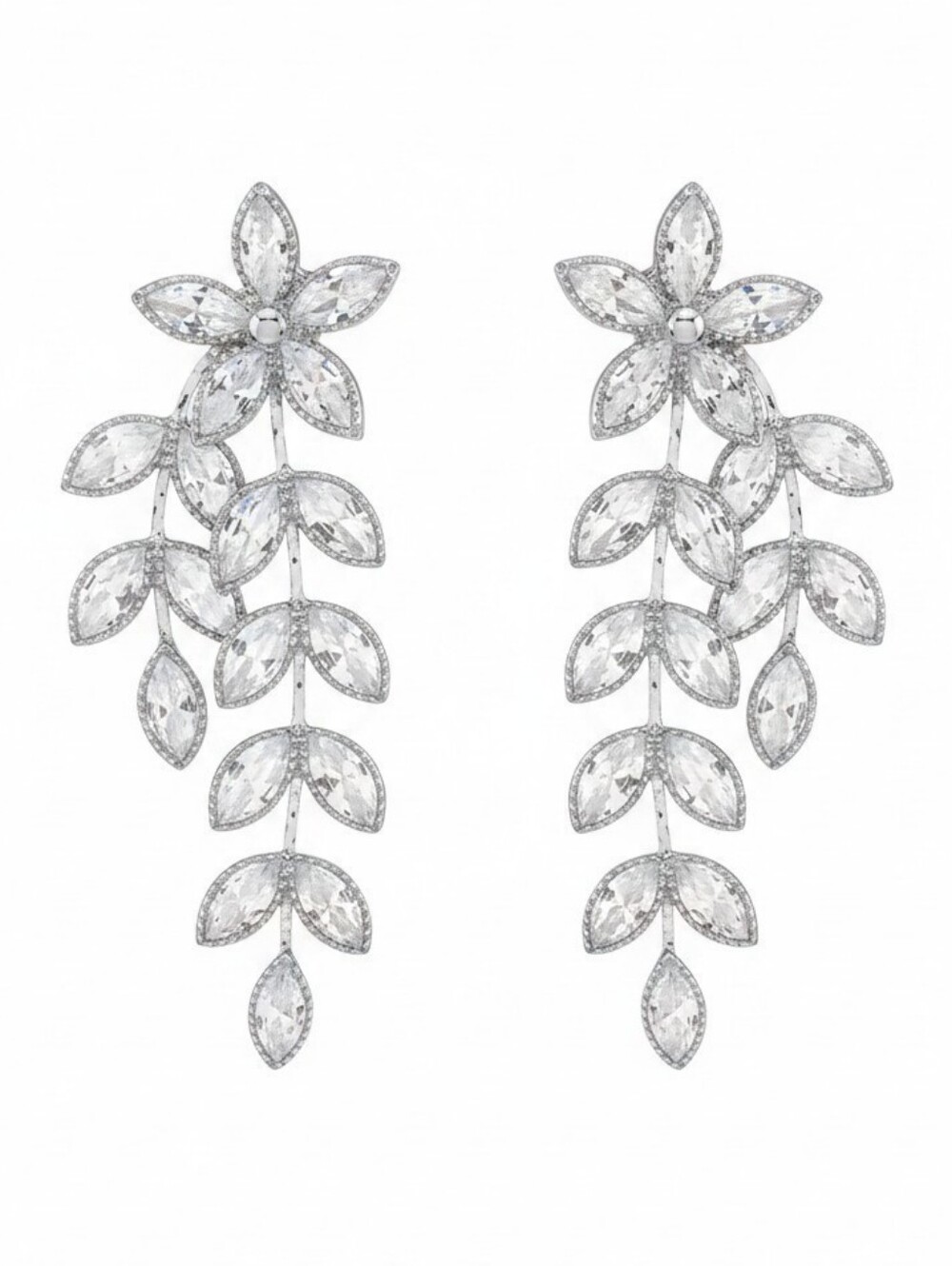 🩶▪️Piper K ▪️Silver Cubic Zirconia Brass Leaf Earrings